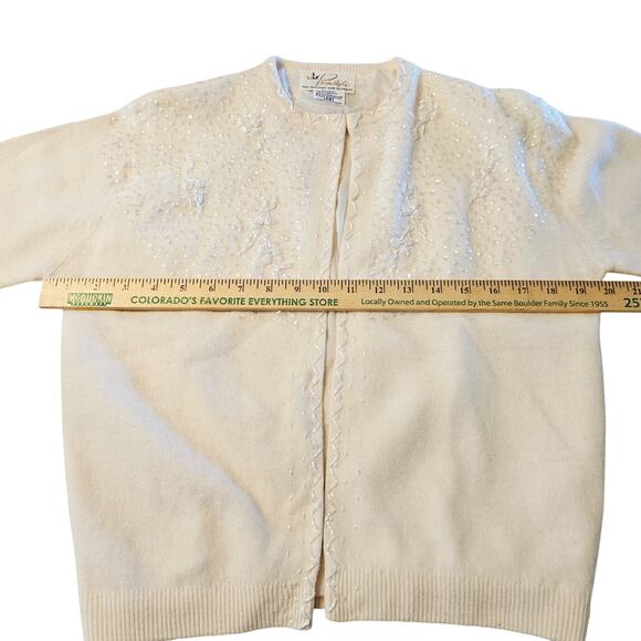 Vintage Beaded Cardigan Sweater Primstyle 38 Cream Angora Wool Sequin Hong Kong - Picture 13 of 16